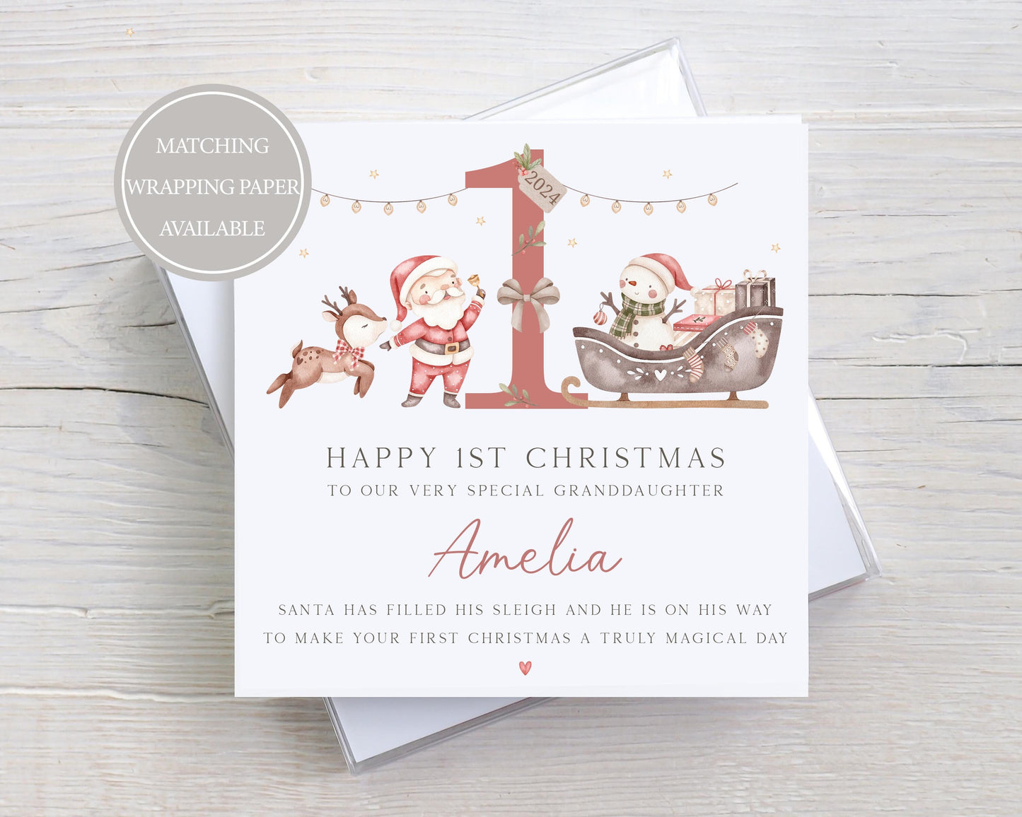 Baby's First Christmas Card, Personalised 1st Christmas Card for Son, Daughter, Grandson, Granddaughter, Niece, Nephew, Godson, Goddaughter