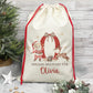 Personalised Santa Sack, Christmas Sack, Christmas Present Sack for Boys & Girls, Christmas Toy Sack with Santa and Reindeer, Xmas Gift Bag