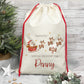 Personalised Santa Sack, Christmas Sack, Christmas Present Sack for Boys & Girls, Christmas Toy Sack with Santa and Reindeers, Xmas Gift Bag