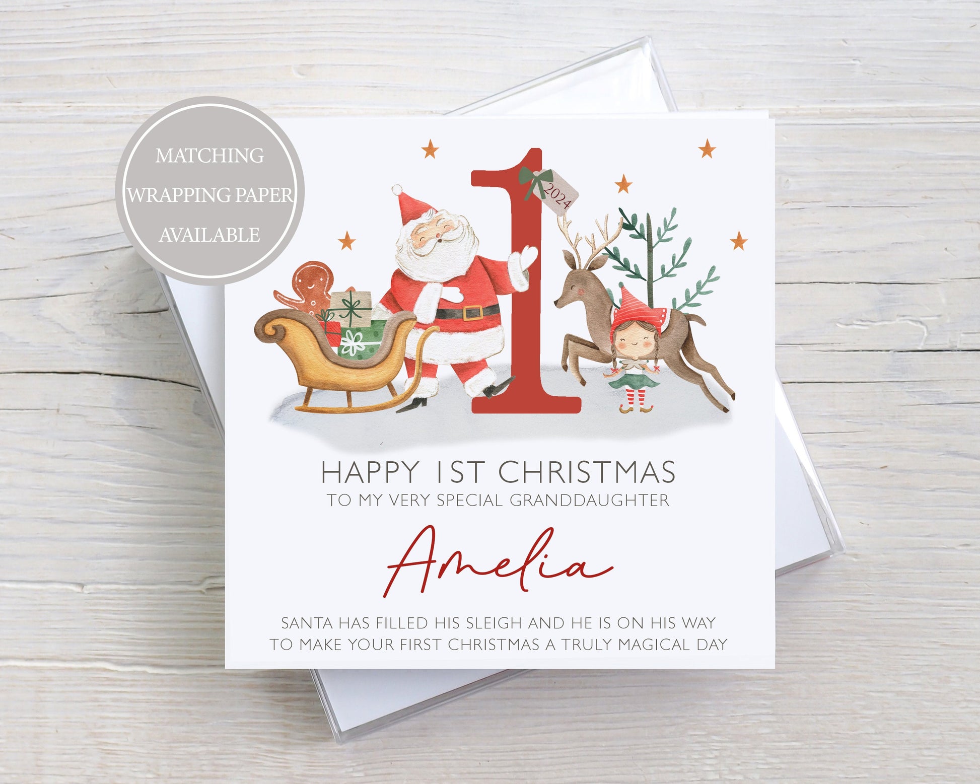 Baby's First Christmas Card, Personalised Baby's 1st Christmas Card for Son, Daughter, Grandson, Granddaughter, Nephew, Niece, Godchild