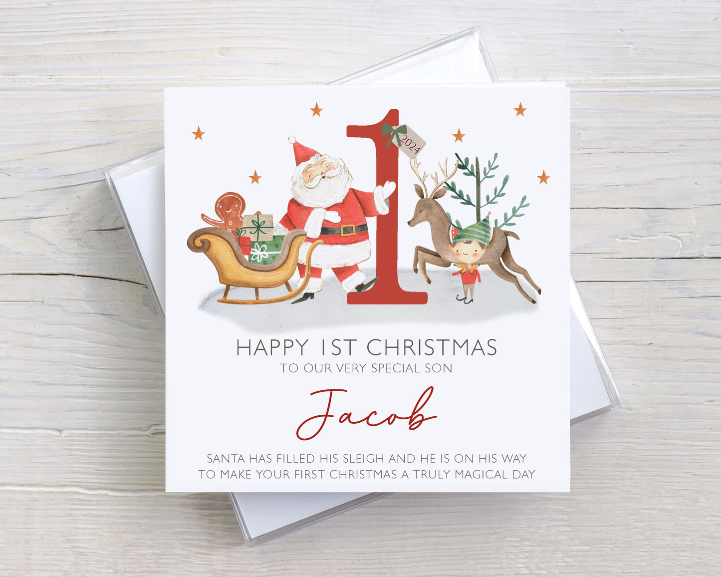 Baby's First Christmas Card, Personalised Baby's 1st Christmas Card for Son, Daughter, Grandson, Granddaughter, Nephew, Niece, Godchild