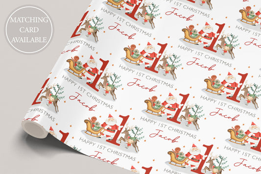 Baby's First Christmas Wrapping Paper, Personalised Boy's & Girl's 1st Christmas Wrapping Paper, 1st Christmas Gift Wrap, Santa Boy/Girl Elf