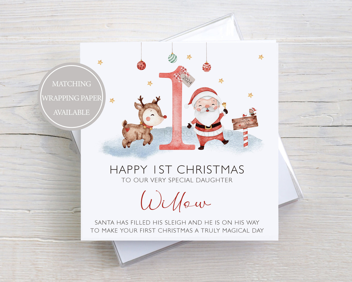 Personalised Baby's First Christmas Card, 1st Christmas Card for Son, Daughter, Grandson, Granddaughter, Niece, Nephew, Godson, Goddaughter