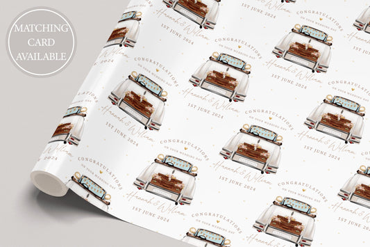 Wedding Gift Wrap Personalised with Names & Date, Congratulations on your Wedding Day Wrapping Paper, Mr and Mrs Gift Wrap, Wedding Car Wrap