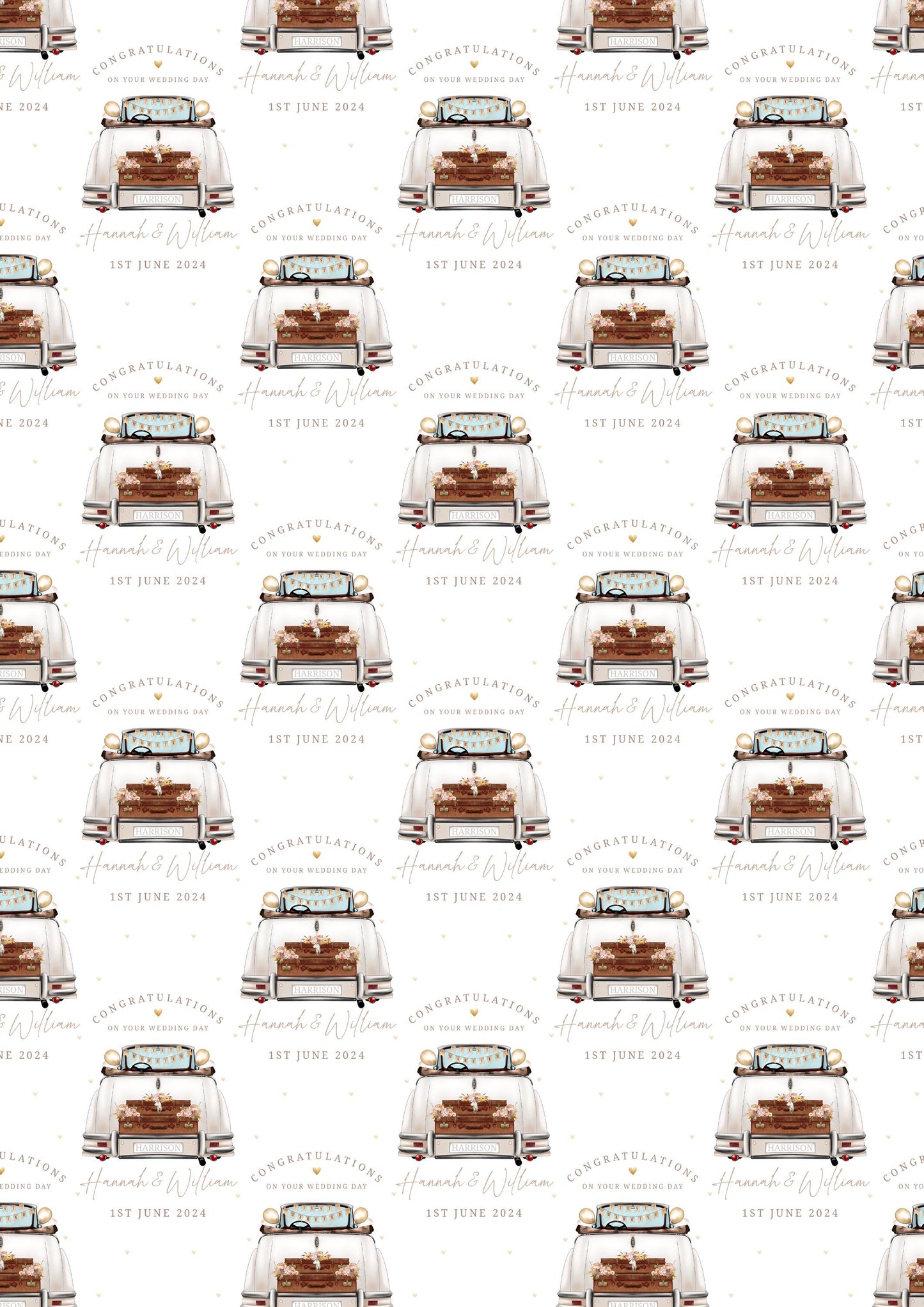 Wedding Gift Wrap Personalised with Names & Date, Congratulations on your Wedding Day Wrapping Paper, Mr and Mrs Gift Wrap, Wedding Car Wrap