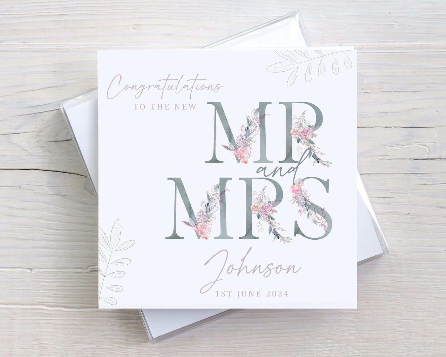 Personalised Wedding Card, Congratulations on your Wedding Day, New Mr and Mrs Card, Just Married Card with Floral Letters