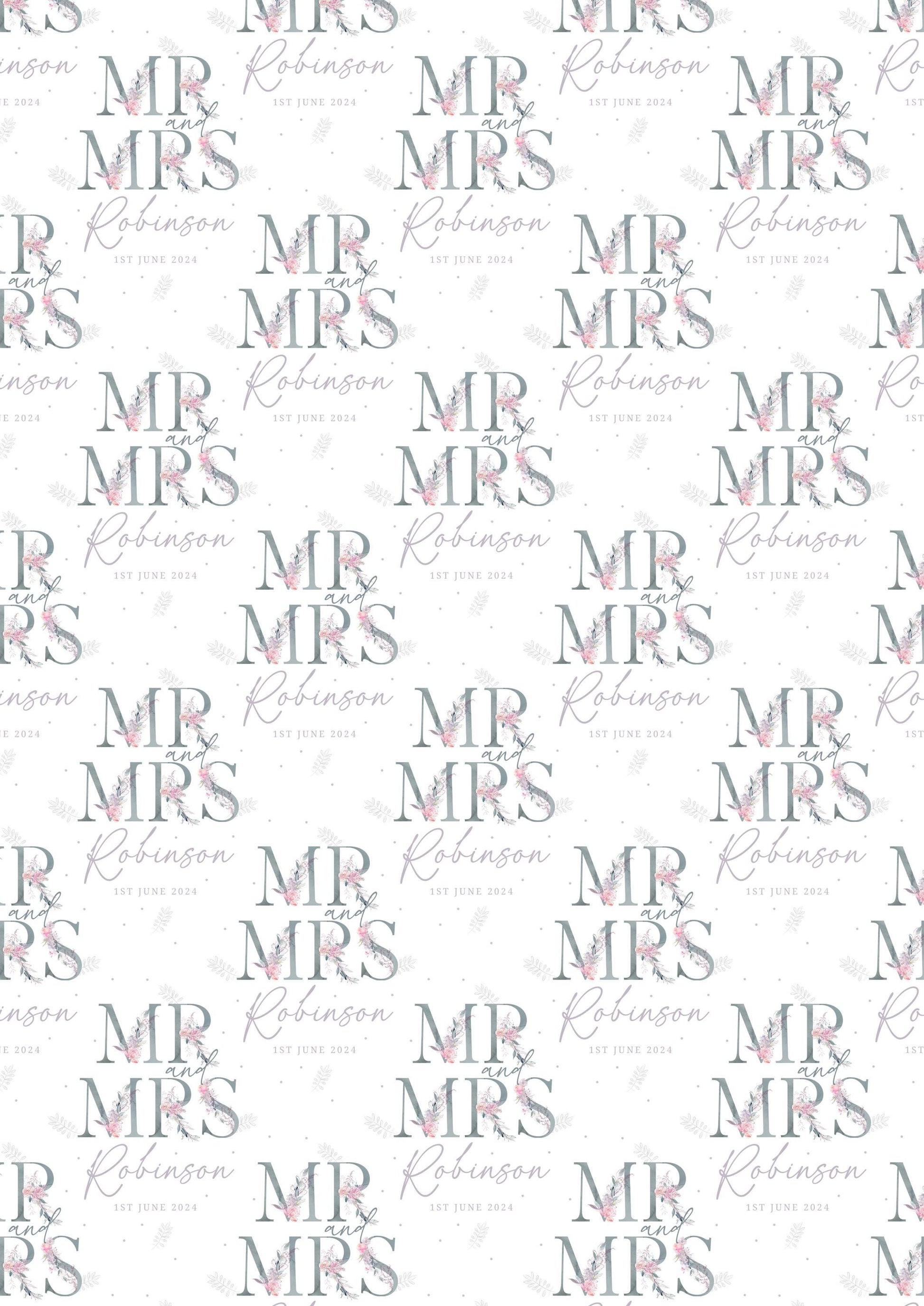 Personalised Wedding Card, Congratulations on your Wedding Day, New Mr and Mrs Card, Just Married Card with Floral Letters