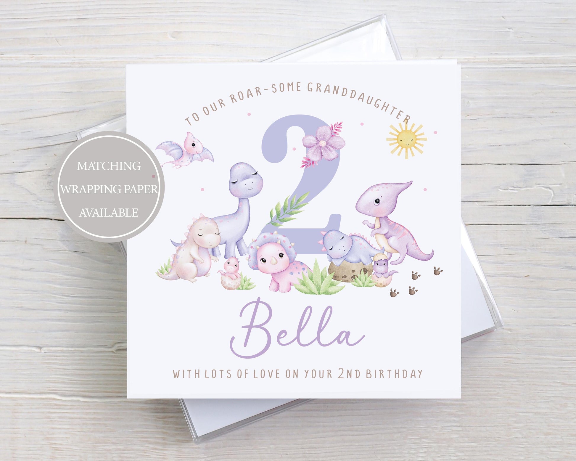 Personalised Girl's Dinosaur Birthday Card, 2nd, 3rd, 4th, Any Age Dinosaur Birthday Card for Daughter, Granddaughter, Goddaughter, Niece