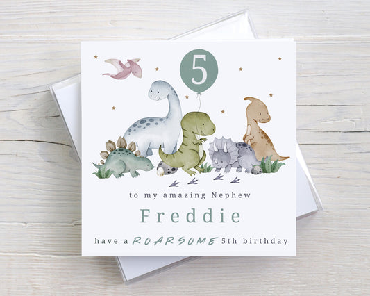 Boy's Dinosaur Birthday Gift Wrapping Paper, Personalised 1st, 2nd, 3rd, 4th Any Age Dinosaur Birthday Gift Wrap & Card, Kids Birthday Paper