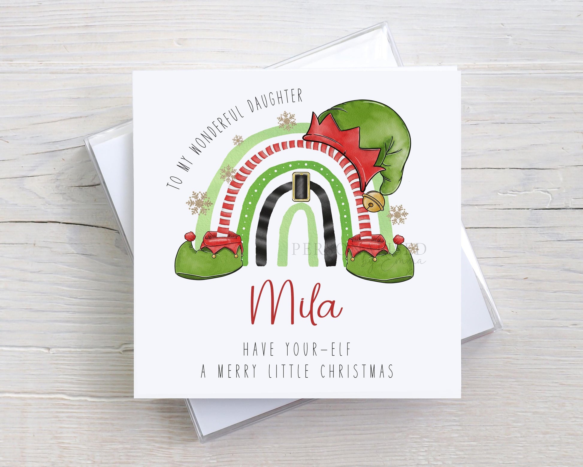 Personalised Elf Christmas Card for Son, Daughter, Grandson, Granddaughter, Nephew, Niece, Godson, Goddaughter, Special Girl, Special Boy