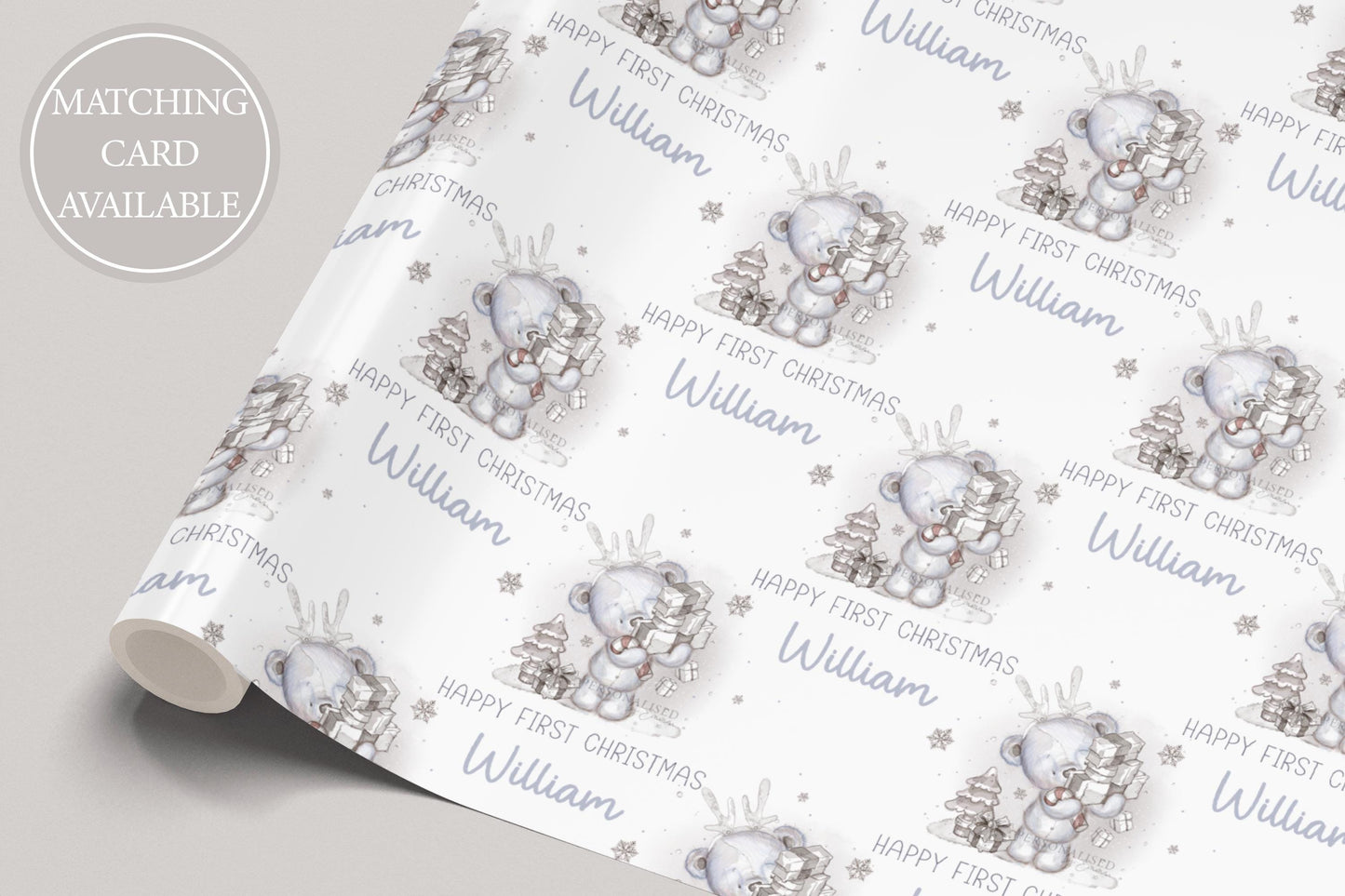 Boy's First Christmas Wrapping Paper, Personalised Baby Boy's 1st Christmas Wrapping Paper, 1st Christmas Gift Wrap, Magical First Christmas