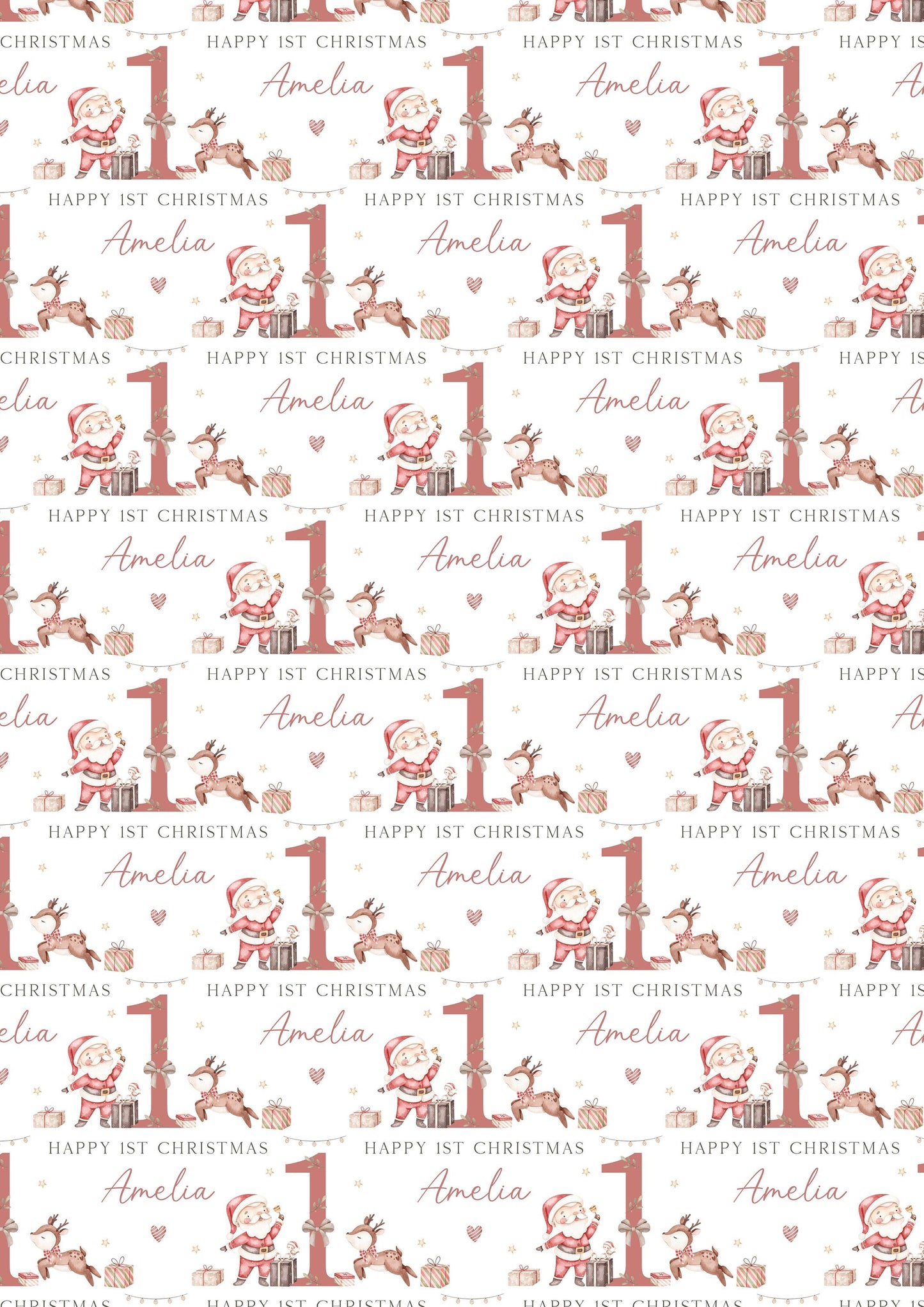 Baby's First Christmas Wrapping Paper, Personalised Boy's & Girl's 1st Christmas Wrapping Paper, 1st Christmas Gift Wrap, Santa and Reindeer