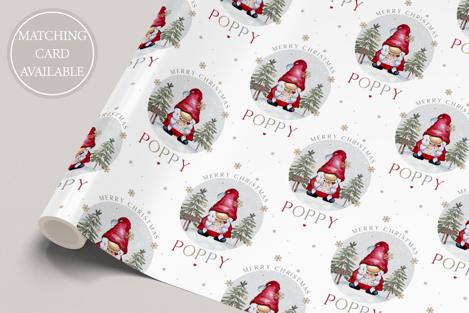 Girl's Christmas Gift Wrapping Paper, Personalised Girl's Christmas Wrapping Paper, Red Gonk Christmas Gift Wrap for Her, Gonk Christmas