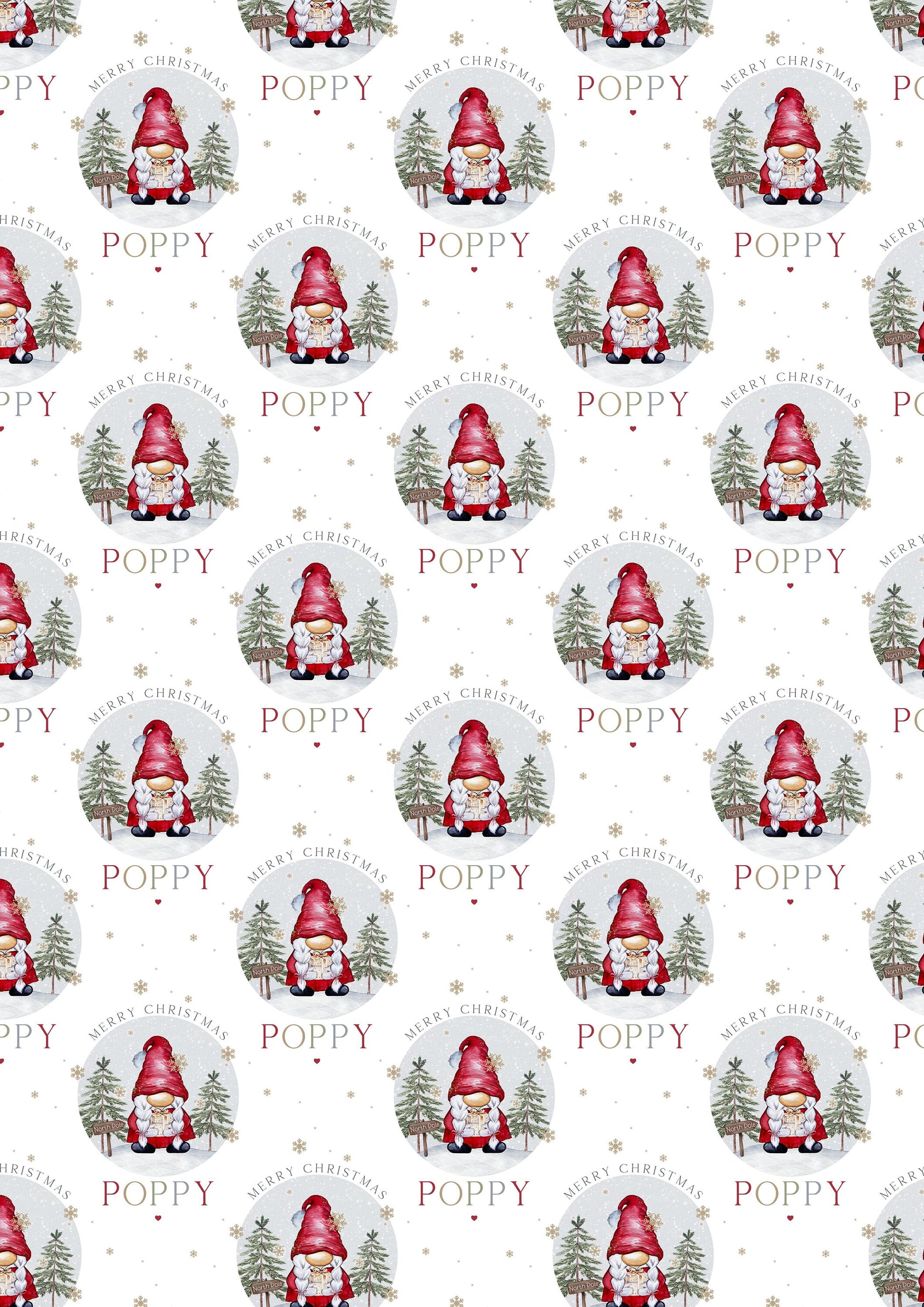 Girl's Christmas Gift Wrapping Paper, Personalised Girl's Christmas Wrapping Paper, Red Gonk Christmas Gift Wrap for Her, Gonk Christmas