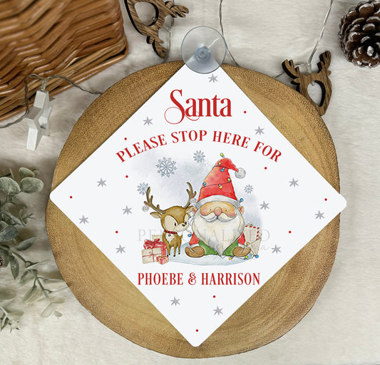 Santa Please Stop Here Personalised Aluminiuim Window Sign with Suction Cups, Santa Stop Here Kids Christmas Sign, Xmas Eve Box, 2 Sizes