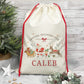 Personalised Santa Sack, Christmas Sack, Christmas Boys and Girls Present Sack, Christmas Toy Sack with Santa, Reindeer and Girl or Boy Elf