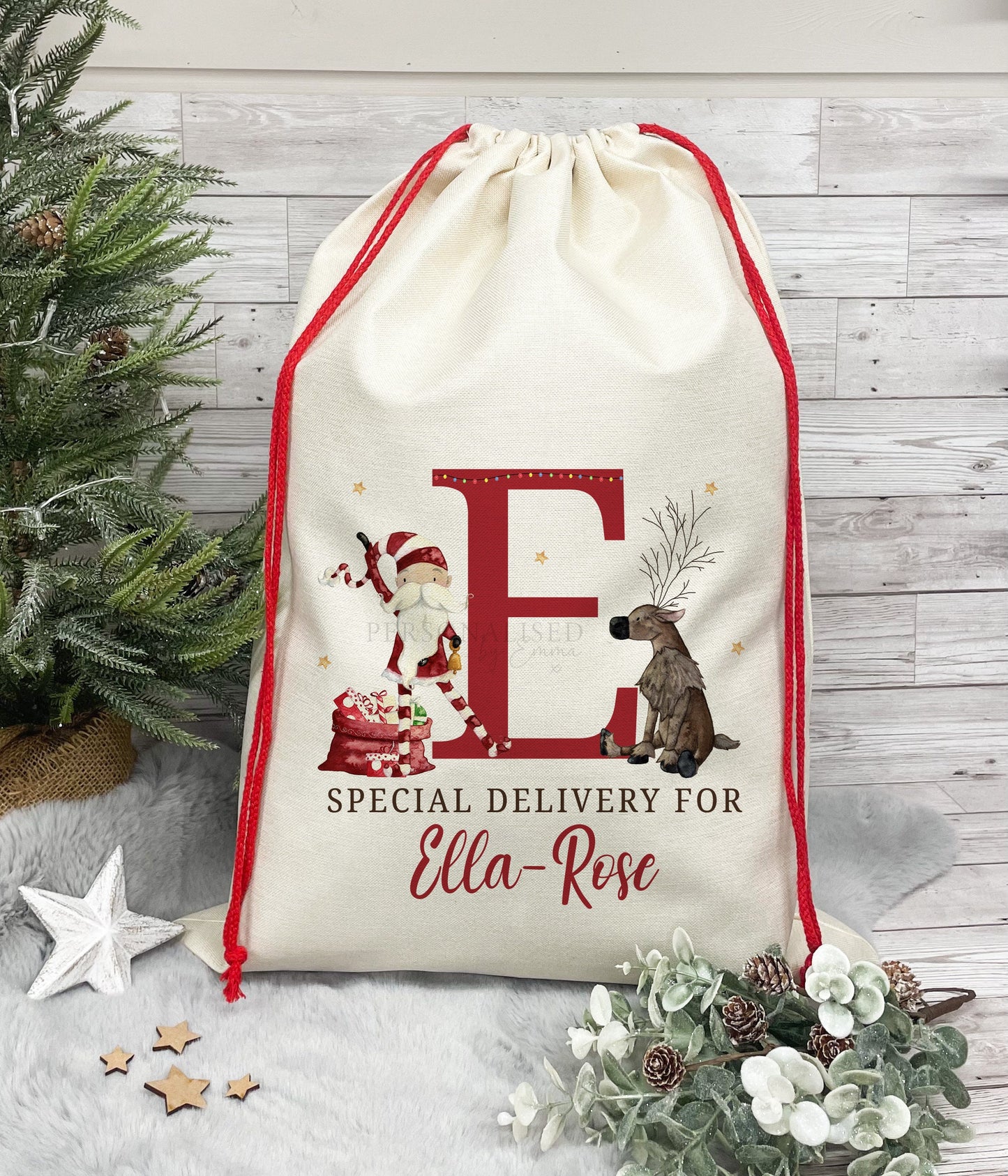 Personalised Santa Sack, Christmas Sack, Christmas Present Sack for Boys & Girls, Christmas Toy Sack with Silly Santa and Reindeer, Gift Bag