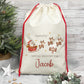 Personalised Santa Sack, Christmas Sack, Christmas Present Sack for Boys & Girls, Christmas Toy Sack with Santa and Reindeers, Xmas Gift Bag