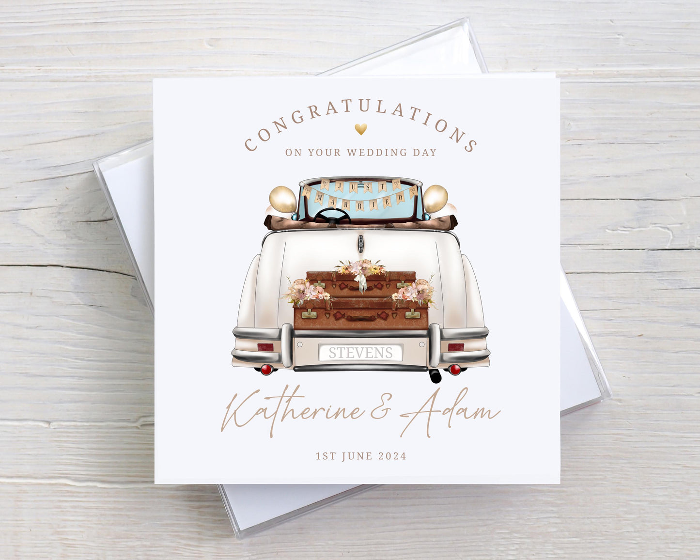 Personalised Wedding Card, Congratulations on your Wedding Day, Mr and Mrs, Mr and Mr, Mrs and Mrs, Just Married Card Wedding Car Design