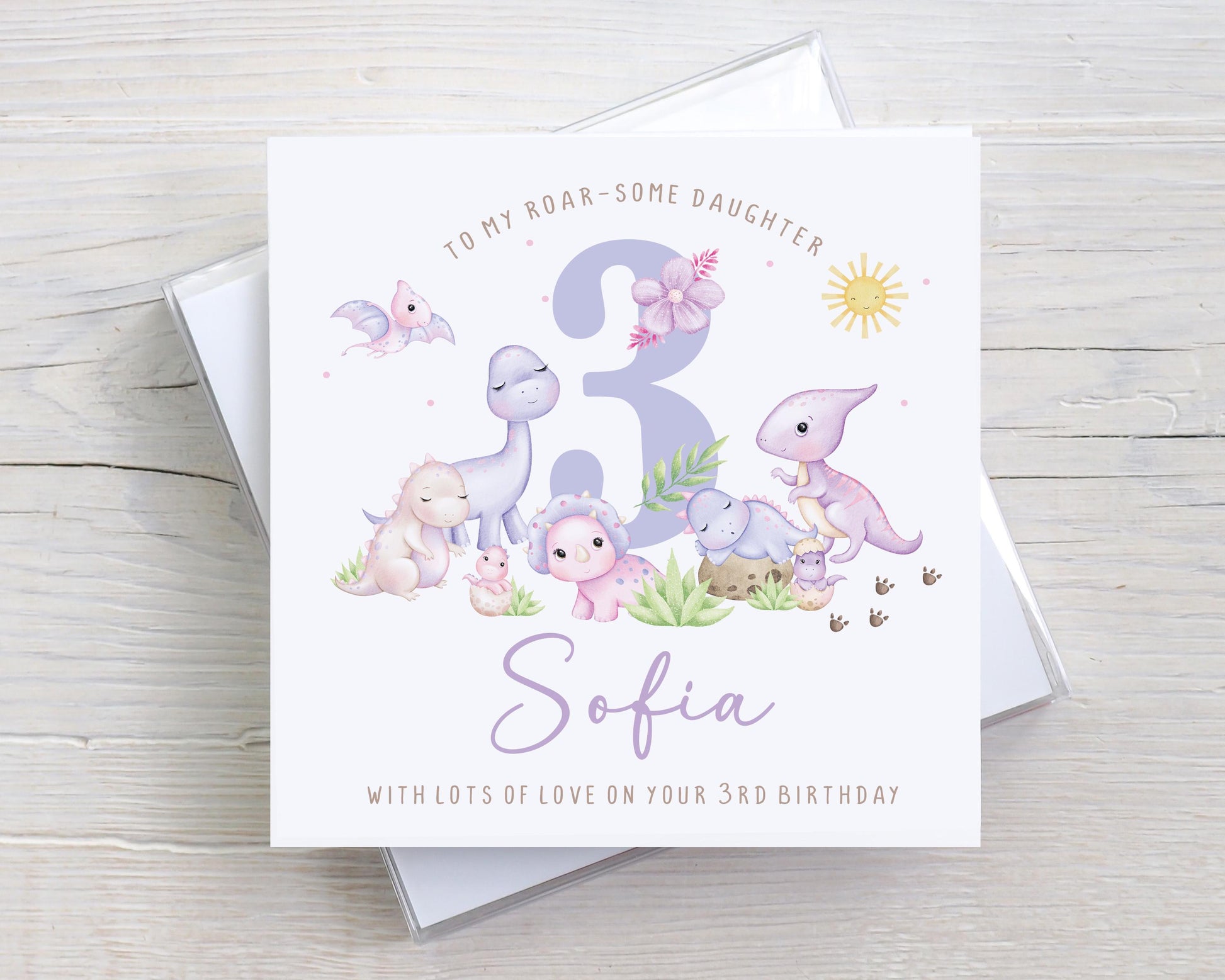 Girl's Dinosaurs Birthday Gift Wrapping Paper, Personalised 2nd, 3rd, 4th Any Age Birthday Gift Wrap Card for Daughter, Granddaughter, Girls