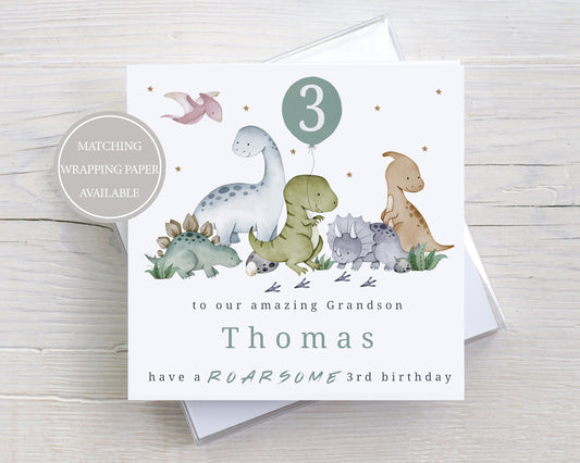 Personalised Dinosaur Birthday Card, 2nd, 3rd, 4th Any Age Dinosaur Birthday Card for Son, Grandson, Godson, Nephew, Special Little Boy