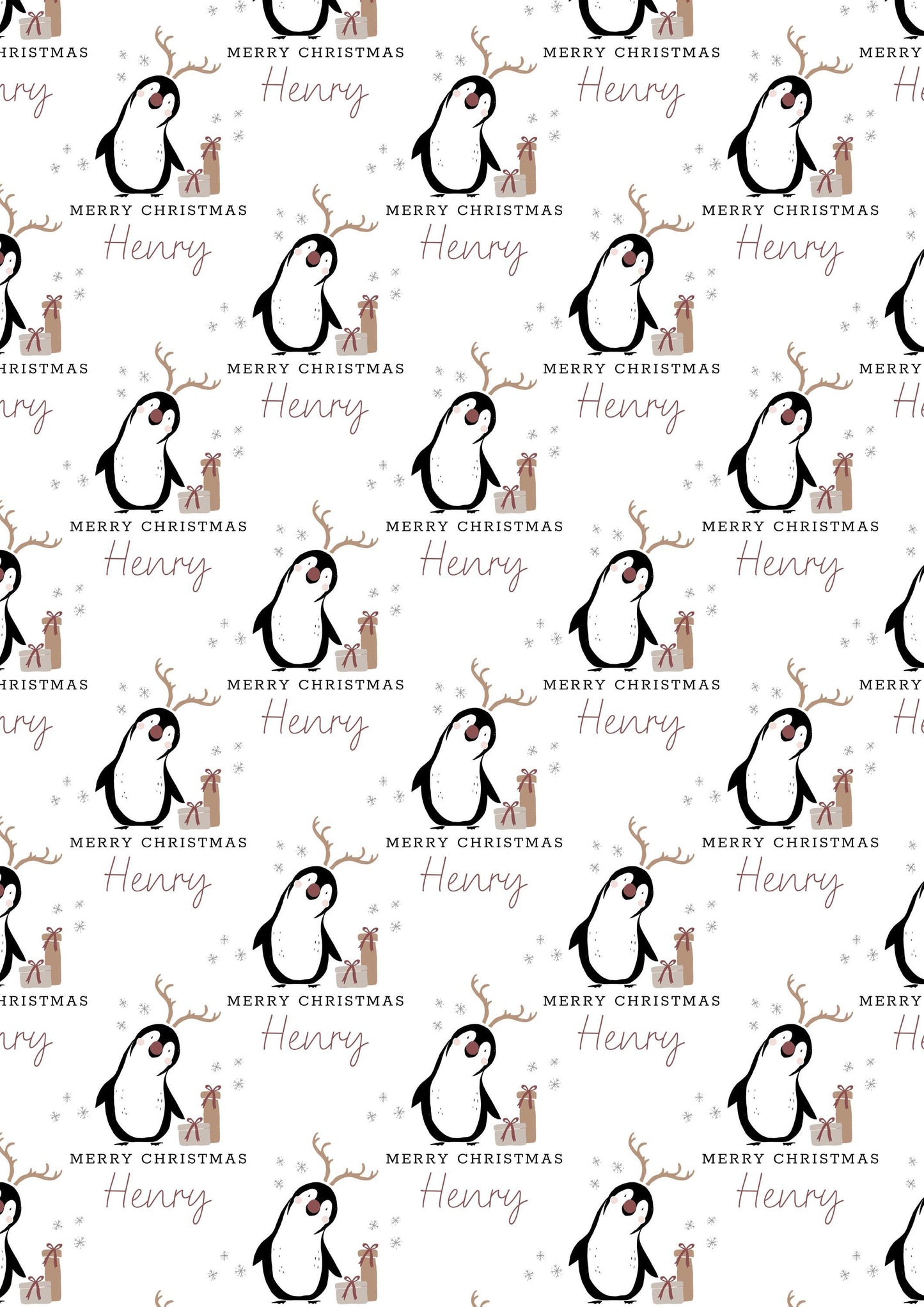 Christmas Penguin Gift Wrapping Paper, Personalised Kids Christmas Wrapping Paper, Penguin Christmas Gift Wrap for Her for Him