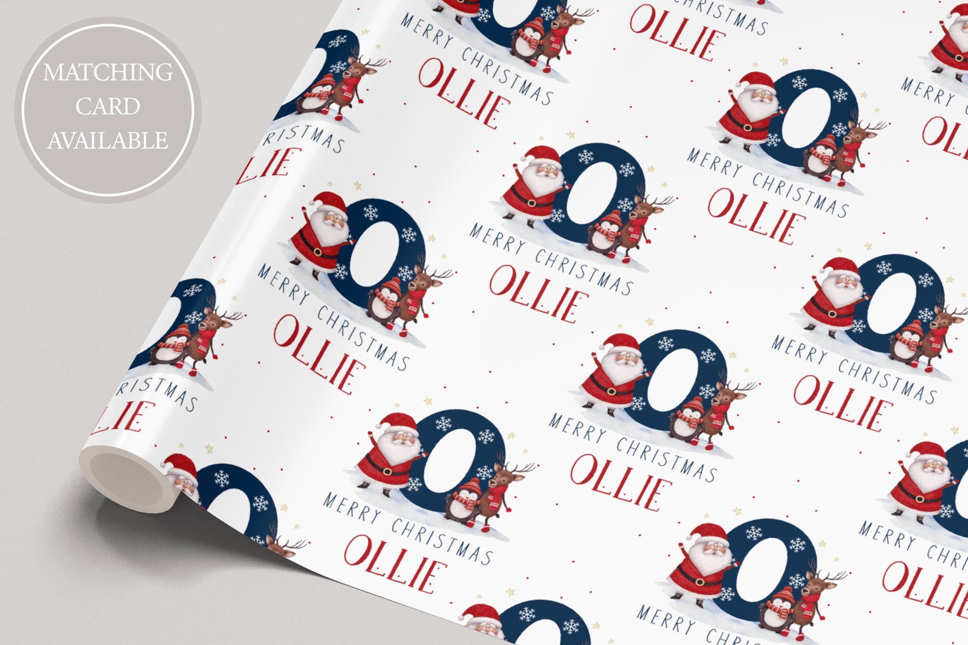 Christmas Gift Wrapping Paper, Personalised Kids Christmas Wrapping Paper, Santa and Reindeer Alphabet Christmas Gift Wrap for Her for Him