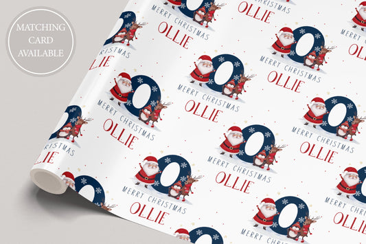 Christmas Gift Wrapping Paper, Personalised Kids Christmas Wrapping Paper, Santa and Reindeer Alphabet Christmas Gift Wrap for Her for Him