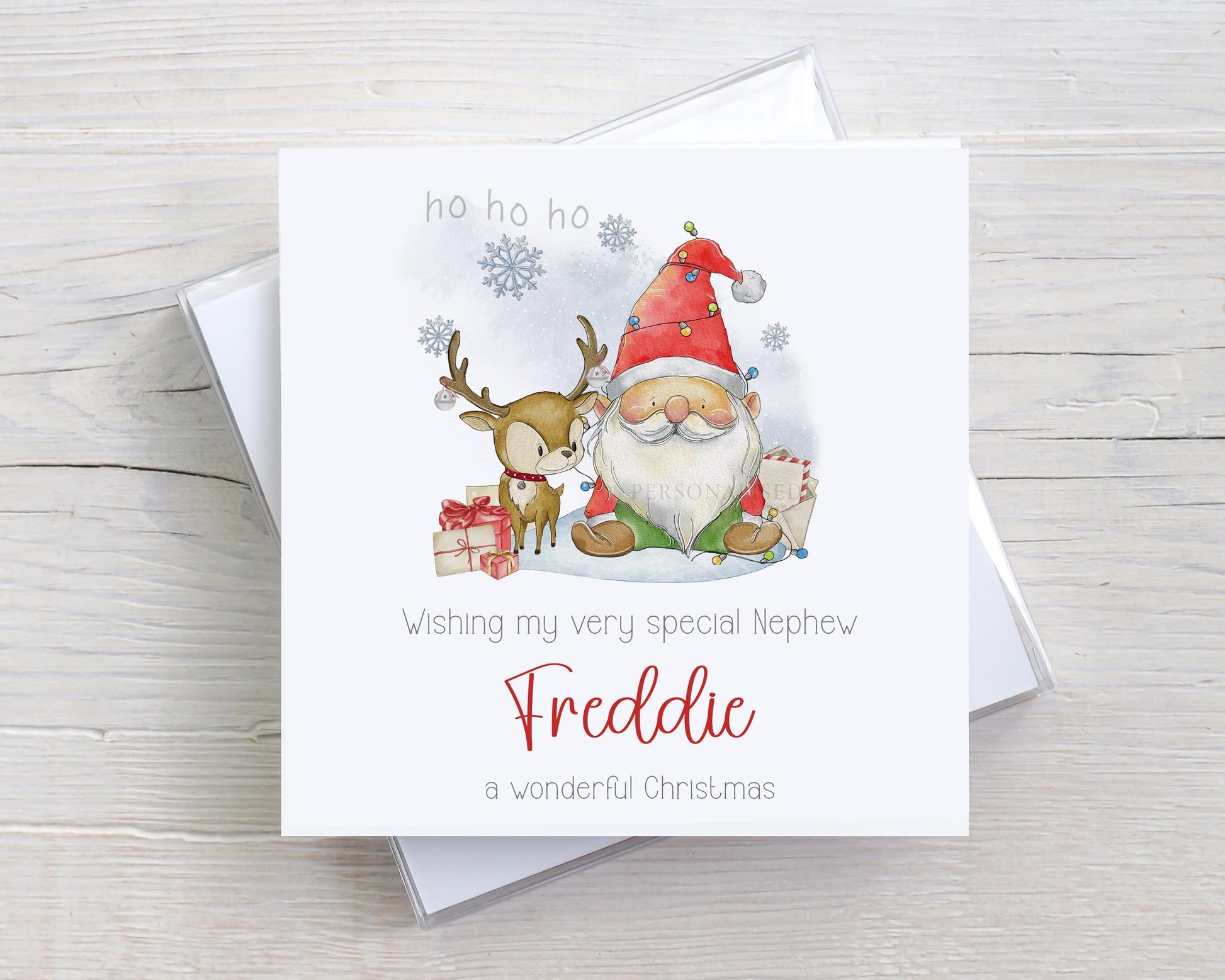 Christmas Gift Wrapping Paper, Personalised Kids Christmas Wrapping Paper, Santa Gnome and Reindeer Christmas Gift Wrap for Her for Him