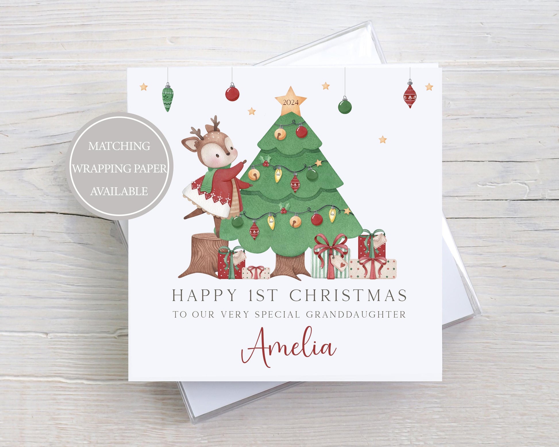 Baby Girl's First Christmas Card, Personalised 1st Christmas Card for Daughter, Granddaughter, Niece, Goddaughter, Special Little Girl