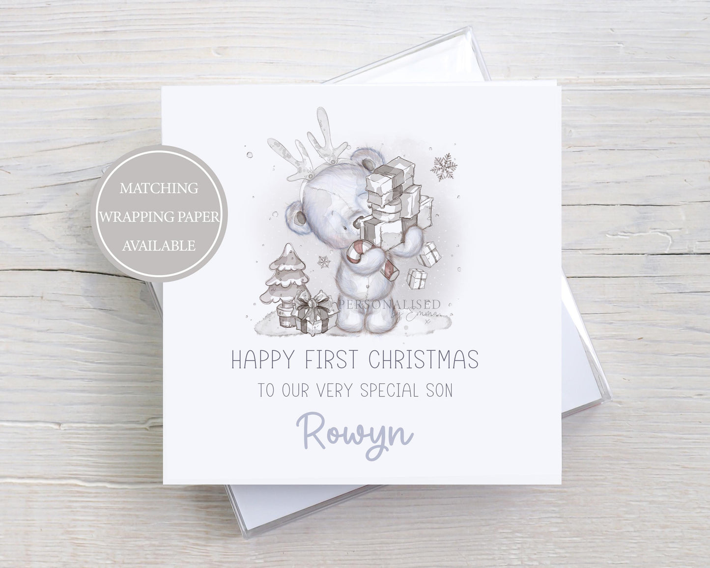 Baby Boy's First Christmas Card, Personalised Boy's 1st Christmas Card for Son, Grandson, Nephew, Godson, Special Little Boy, Cute Bear