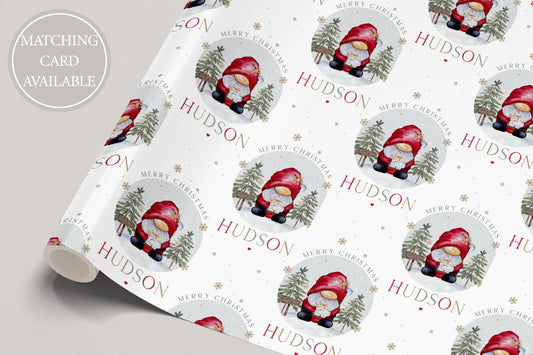 Boy's Christmas Gift Wrapping Paper, Personalised Boy's Christmas Wrapping Paper, Red Gonk Christmas Gift Wrap for Him, Gonk Christmas