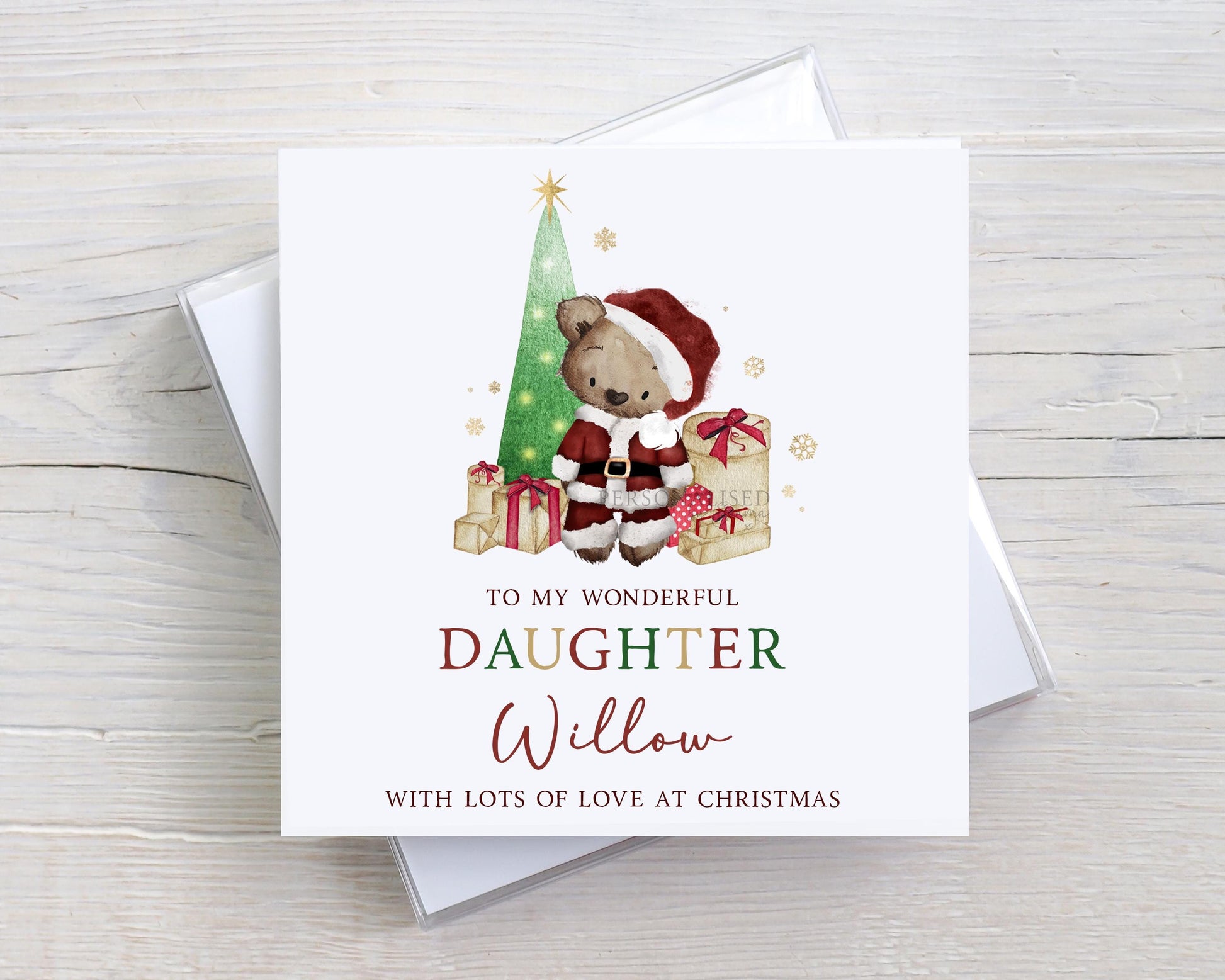 Kids Christmas Card Personalised for Son, Daughter, Grandson, Granddaughter, Nephew, Niece, Godson, Goddaughter, Little Boy Girl,Santa Bear