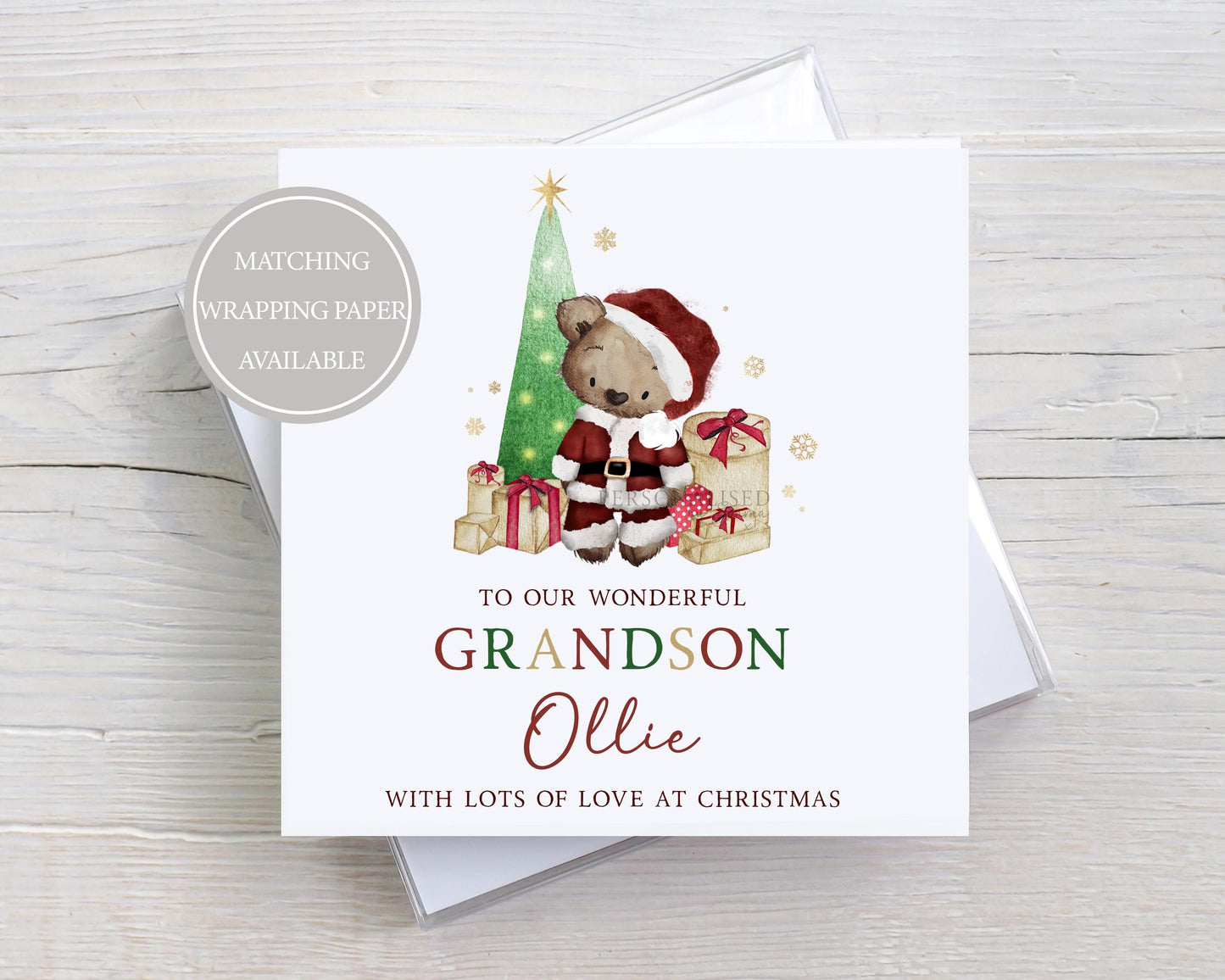 Kids Christmas Card Personalised for Son, Daughter, Grandson, Granddaughter, Nephew, Niece, Godson, Goddaughter, Little Boy Girl,Santa Bear