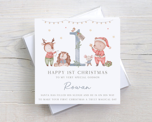 Baby Boy's First Christmas Card, Personalised Boy's 1st Christmas Card for Son, Grandson, Great-Grandson, Nephew, Godson, Special Little Boy