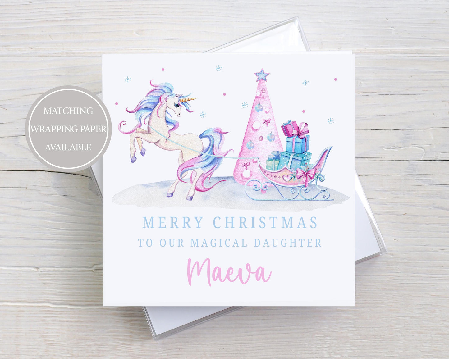 Girl's Unicorn Christmas Card, Personalised Christmas Card for Daughter, Granddaughter, Sister, Niece, Goddaughter, Special Little Girl