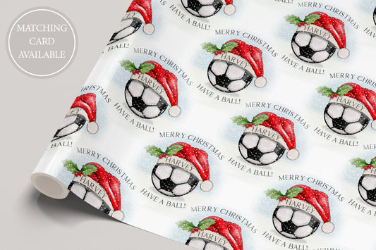 Christmas Football Gift Wrapping Paper, Personalised Kids Football Christmas Wrapping Paper, Christmas Gift Wrap for Football Fan