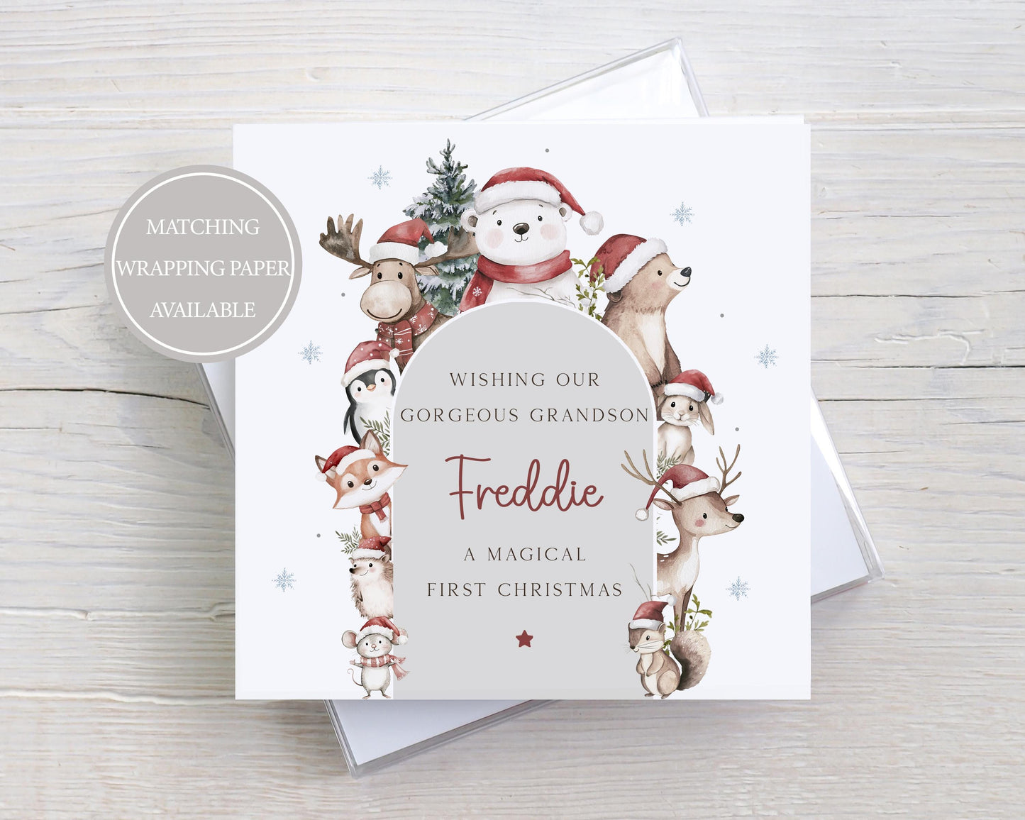 Baby Boy's First Christmas Card, Personalised Boy's 1st Christmas Card for Son, Grandson, Great-Grandson, Nephew, Godson, Special Little Boy