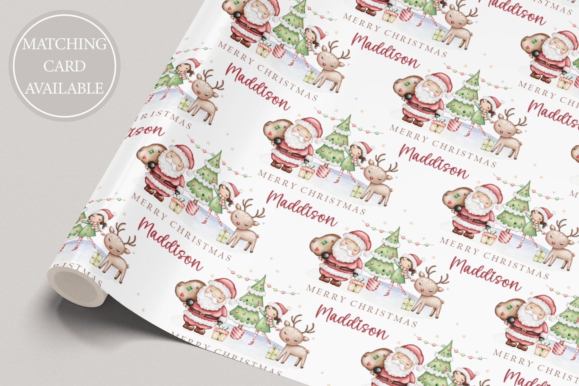 Girl's Christmas Gift Wrapping Paper, Personalised Girl's Christmas Wrapping Paper, Santa Christmas Gift Wrap for Her, Different Characters