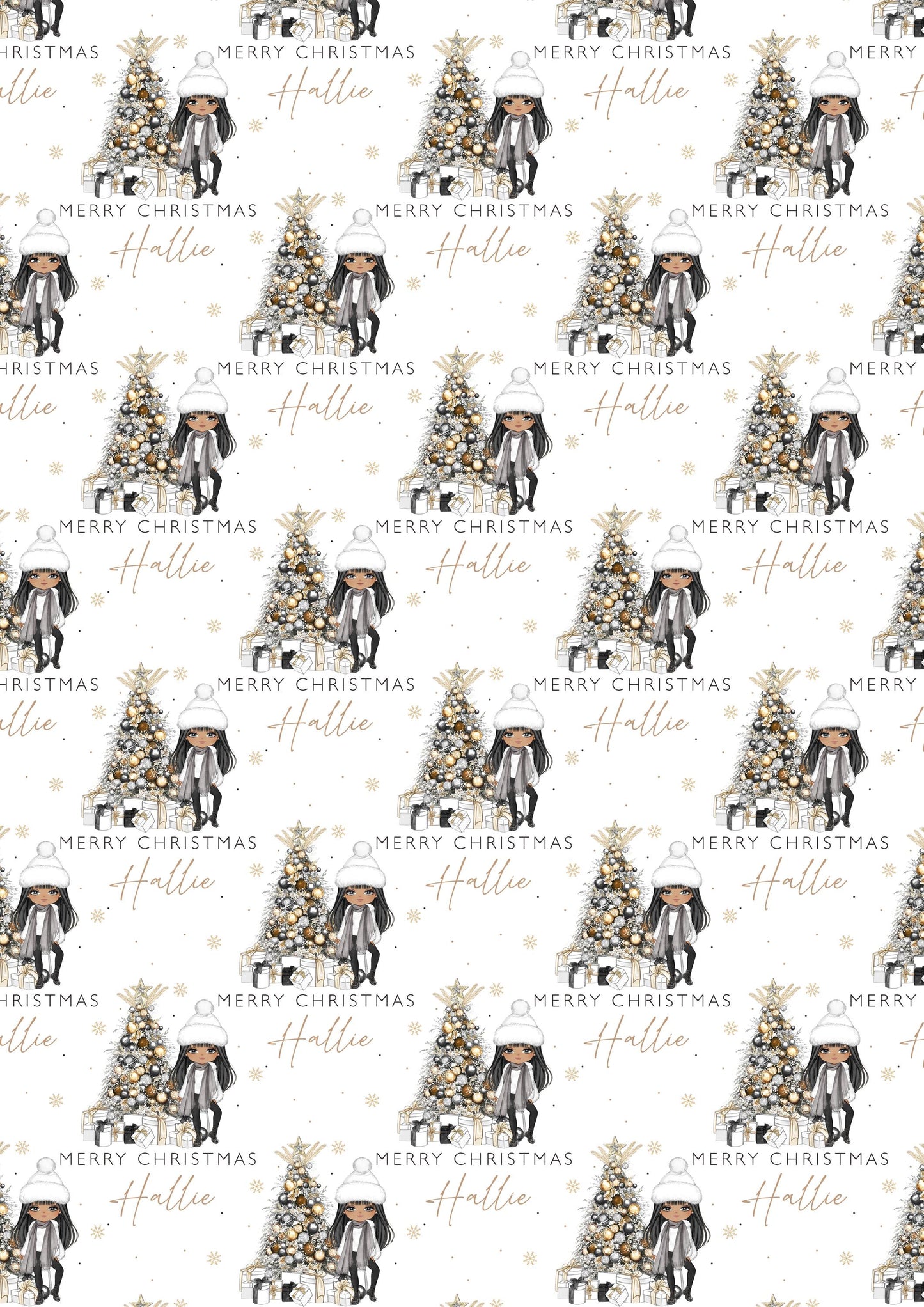 Christmas Gift Wrapping Paper for Her, Personalised Girl's Christmas Wrapping Paper, Custom Girl Character Xmas Gift Wrap for Her