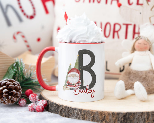 Personalised Santa Alphabet Xmas Mug, Red or Navy Girls and Boys Xmas Mug, Xmas Movie Mug, Hot Choc Mug, Christmas Eve Box, Stocking Filler