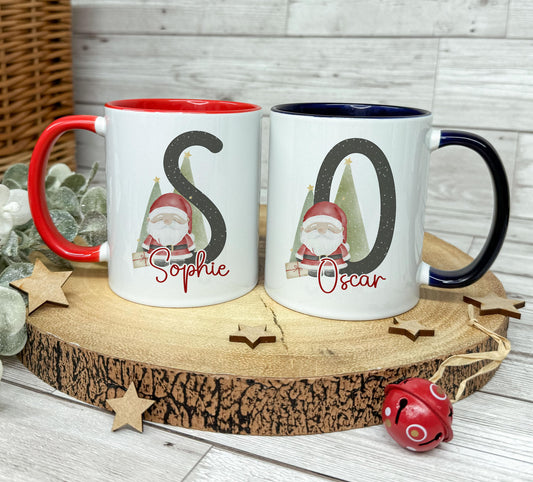 Personalised Santa Alphabet Xmas Mug, Red or Navy Girls and Boys Xmas Mug, Xmas Movie Mug, Hot Choc Mug, Christmas Eve Box, Stocking Filler