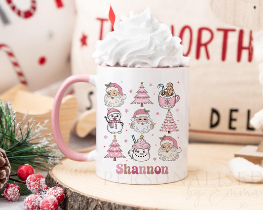 Personalised Pink Christmas Mug, Christmas Movie Mug, Hot Chocolate Mug, Christmas Eve Box Filler, Secret Santa for Her, Xmas Gift for Her