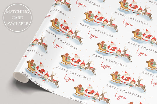 Christmas Gift Wrapping Paper, Personalised Kids Christmas Wrapping Paper, Santa and Girl Elf Boyl Elf Christmas Gift Wrap for Her for Him