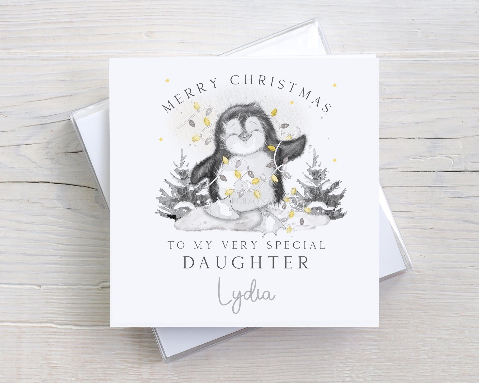 Kids Penguin Christmas Card Personalised for Son, Daughter, Grandson, Granddaughter, Niece, Nephew, Godson, Goddaughter, Little Boy or Girl