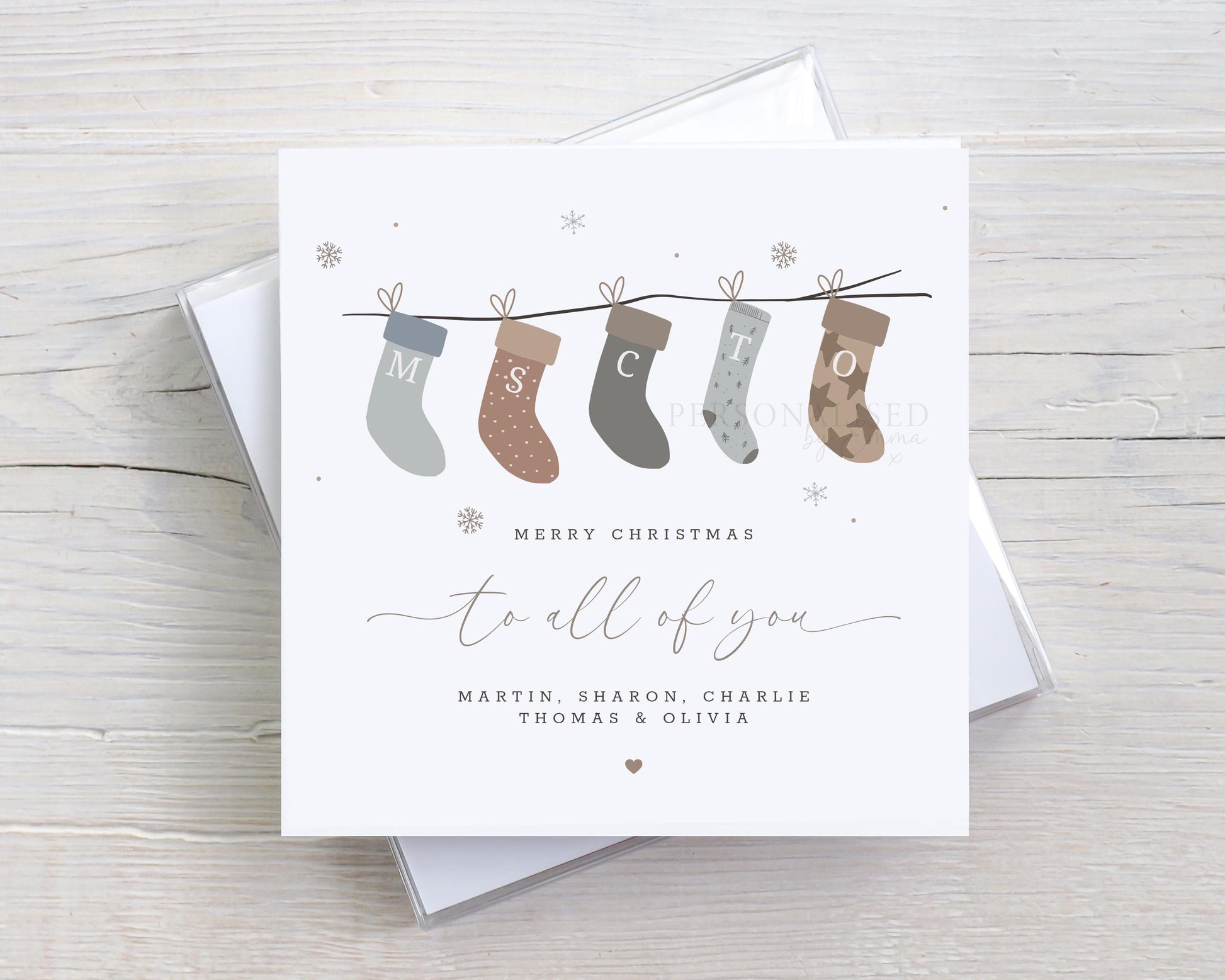 Personalised Christmas Card for a Special Couple, to a Special Family, to All of You, to Both of You, Couple/Family Stockings Xmas Card