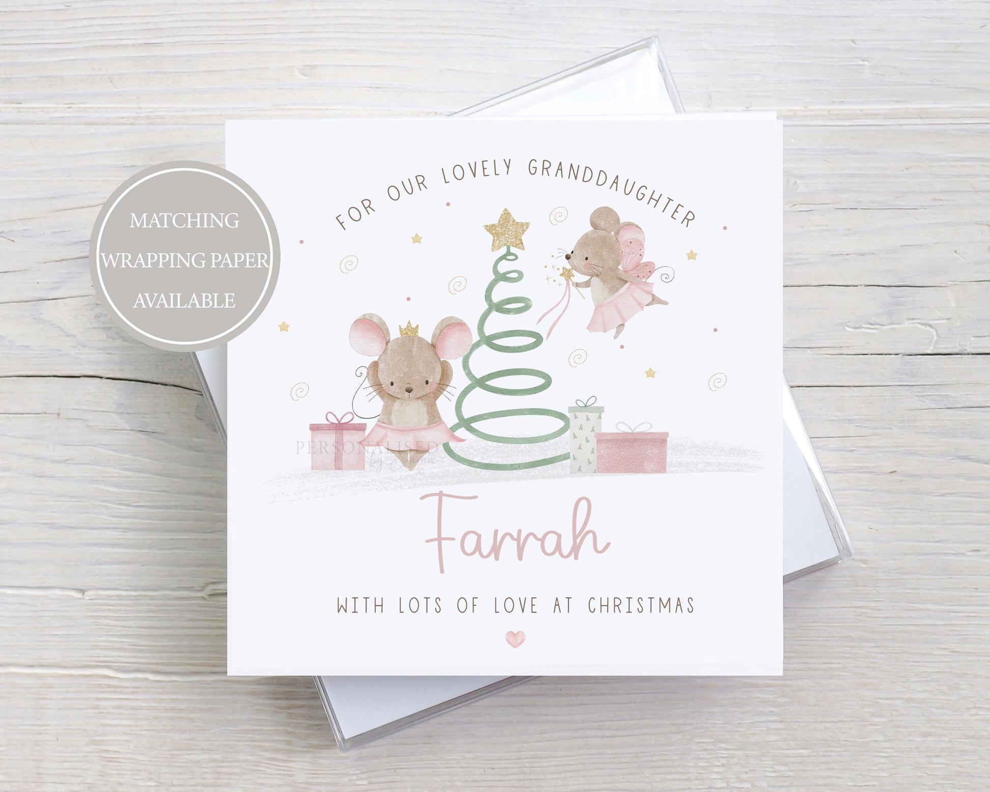 Personalised Girl's Christmas Card, Fairy Mice Christmas Card for Daughter, Granddaughter, Sister, Niece, Goddaughter, Ballerina Fairy Card