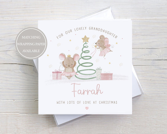 Personalised Girl's Christmas Card, Fairy Mice Christmas Card for Daughter, Granddaughter, Sister, Niece, Goddaughter, Ballerina Fairy Card