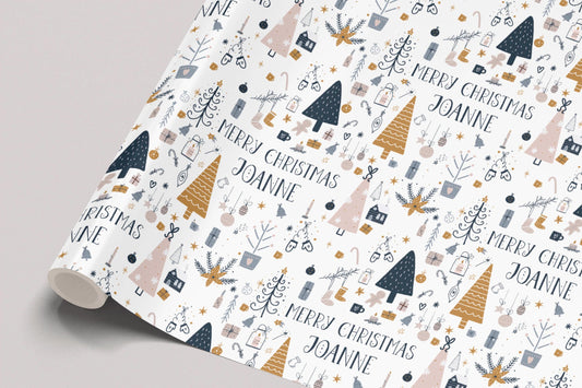 Christmas Gift Wrapping Paper for Her, Personalised Xmas Wrapping Paper for Mum, Daughter, Granddaughter, Sister, Friend, Boho Xmas Design