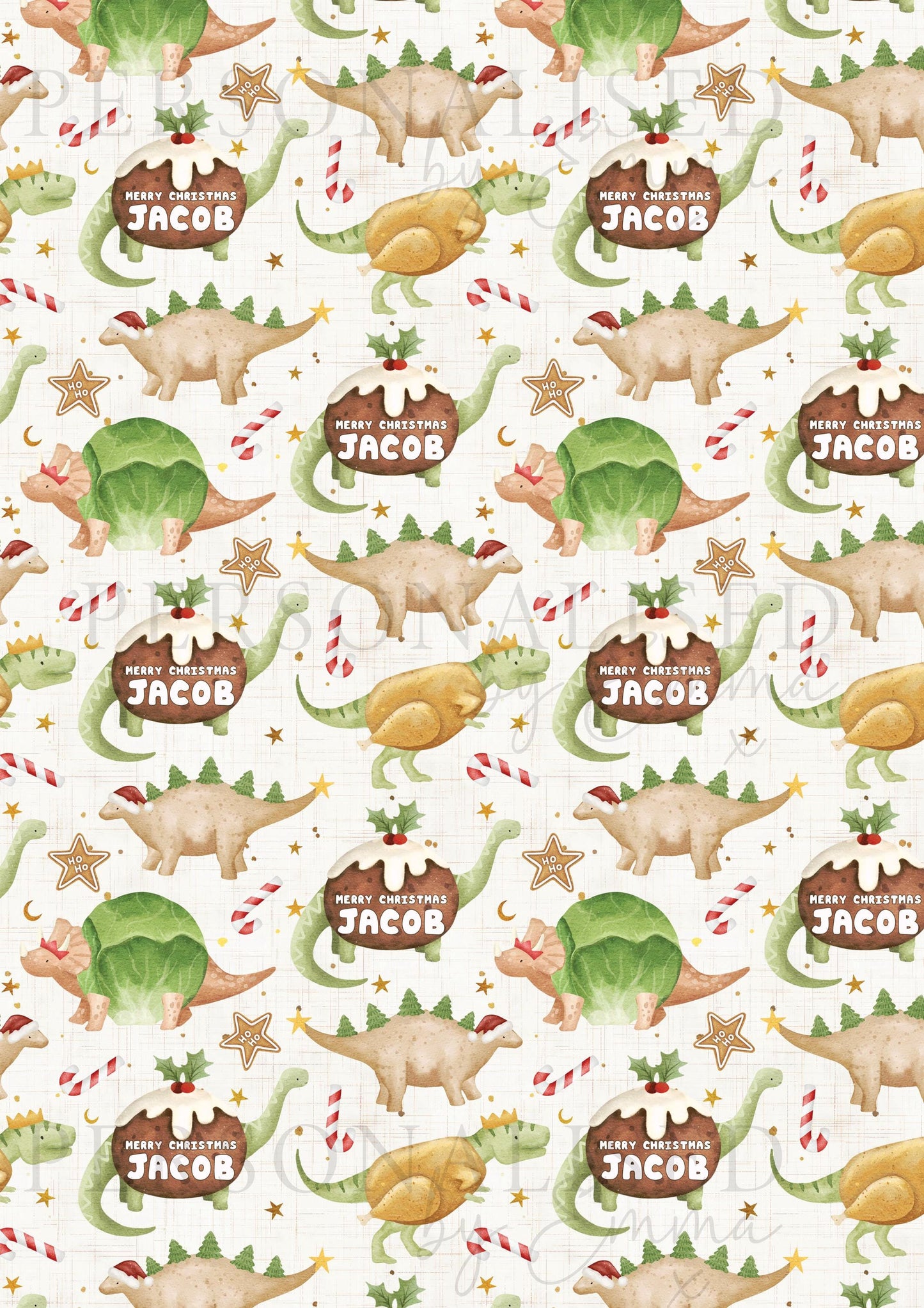 Christmas Gift Wrapping Paper, Personalised Dinosaur Christmas Wrapping Paper, Christmas Dinner Dinosaurs Design Gift Wrapping Paper